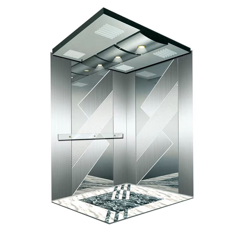 VTSP130 Passagiersliftcabine voor hotels met roestvrijstalen constructie Decoratief plafond LED-bekleding 1 jaar garantie